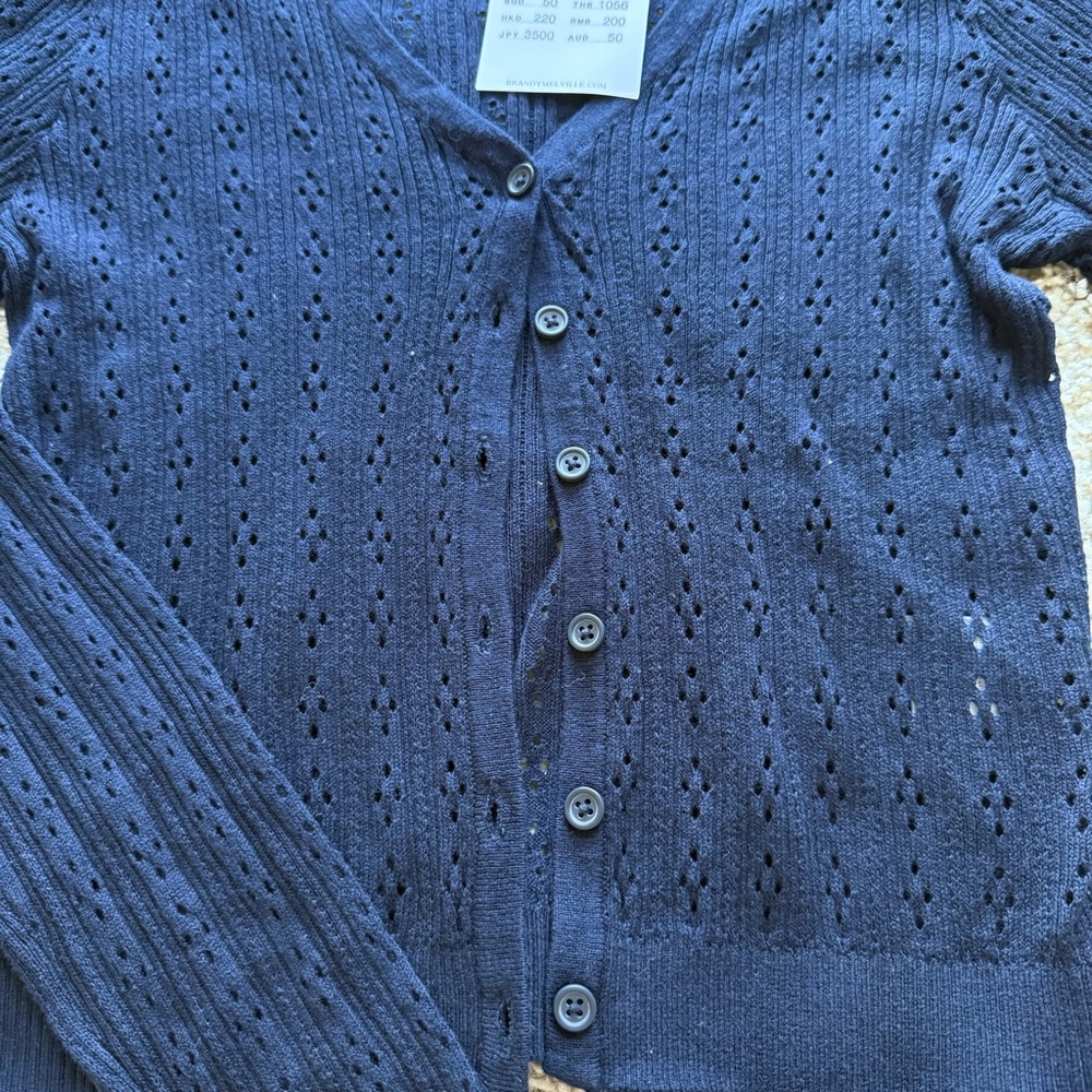 NWT Brandy Melville Knit Cardigan Navy Blue Fitted Soft Girl Coquette Minimalist - Picture 5 of 9